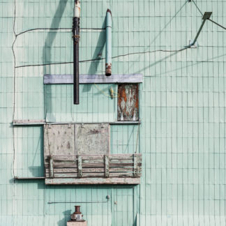 Chutes and Wires, grain bin photograph, print on paper